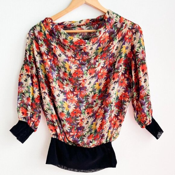 Vintage Jean Paul Gaultier Soleil Sheer Floral Top S - Picture 1 of 8